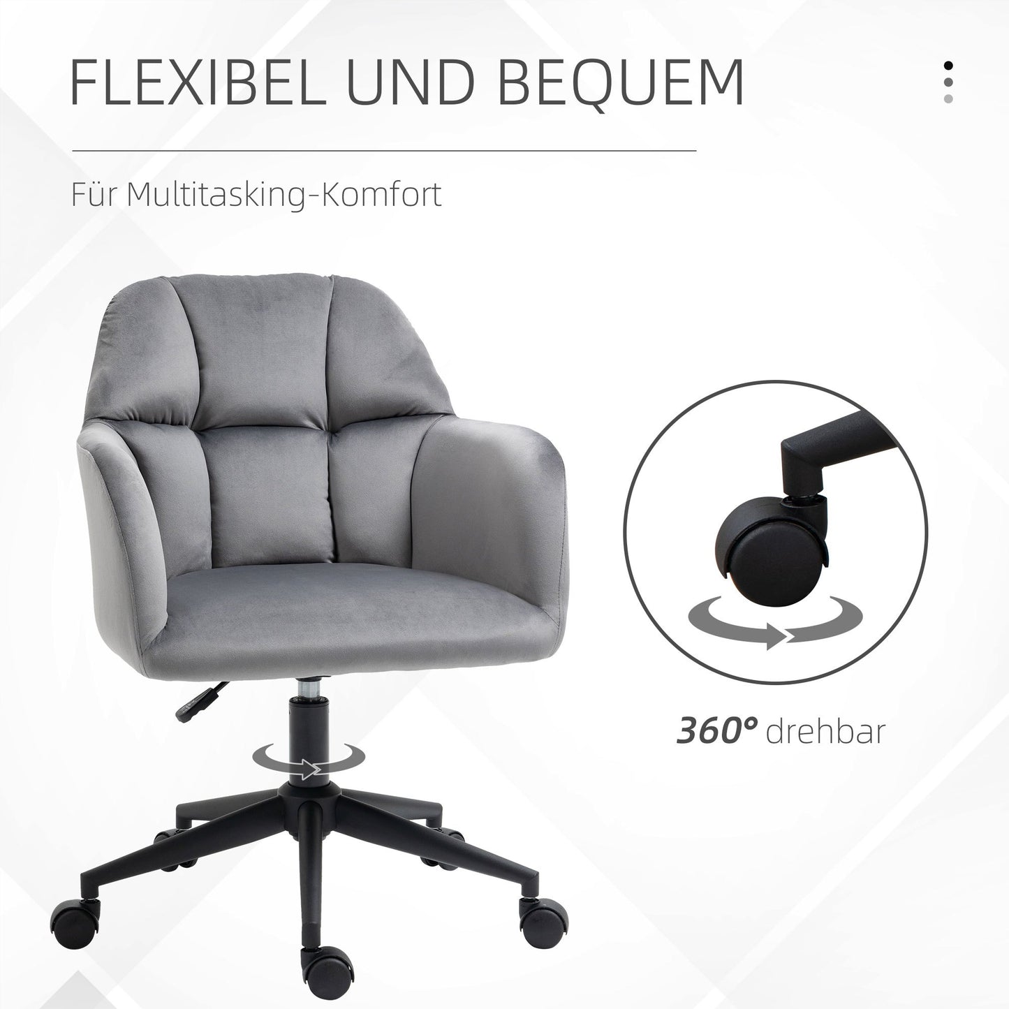 Bureaustoel – Kantoorstoel – Draaistoel – Stoel – Verstelbare Bureaustoel – Fluweelbekleding – Verstelbare Hoogte – Ergonomische Rugleuning