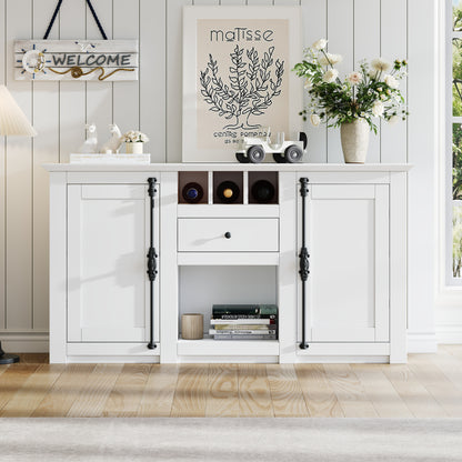 Modern-Style Sideboard with Two Doors and One Drawer | 130cm Wide, Three Wine Racks, Semi-Open Storage, White, Metal, Suitable for Hallways, Living Rooms, and Offices