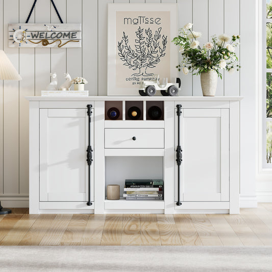 Modern-Style Sideboard with Two Doors and One Drawer | 130cm Wide, Three Wine Racks, Semi-Open Storage, White, Metal, Suitable for Hallways, Living Rooms, and Offices
