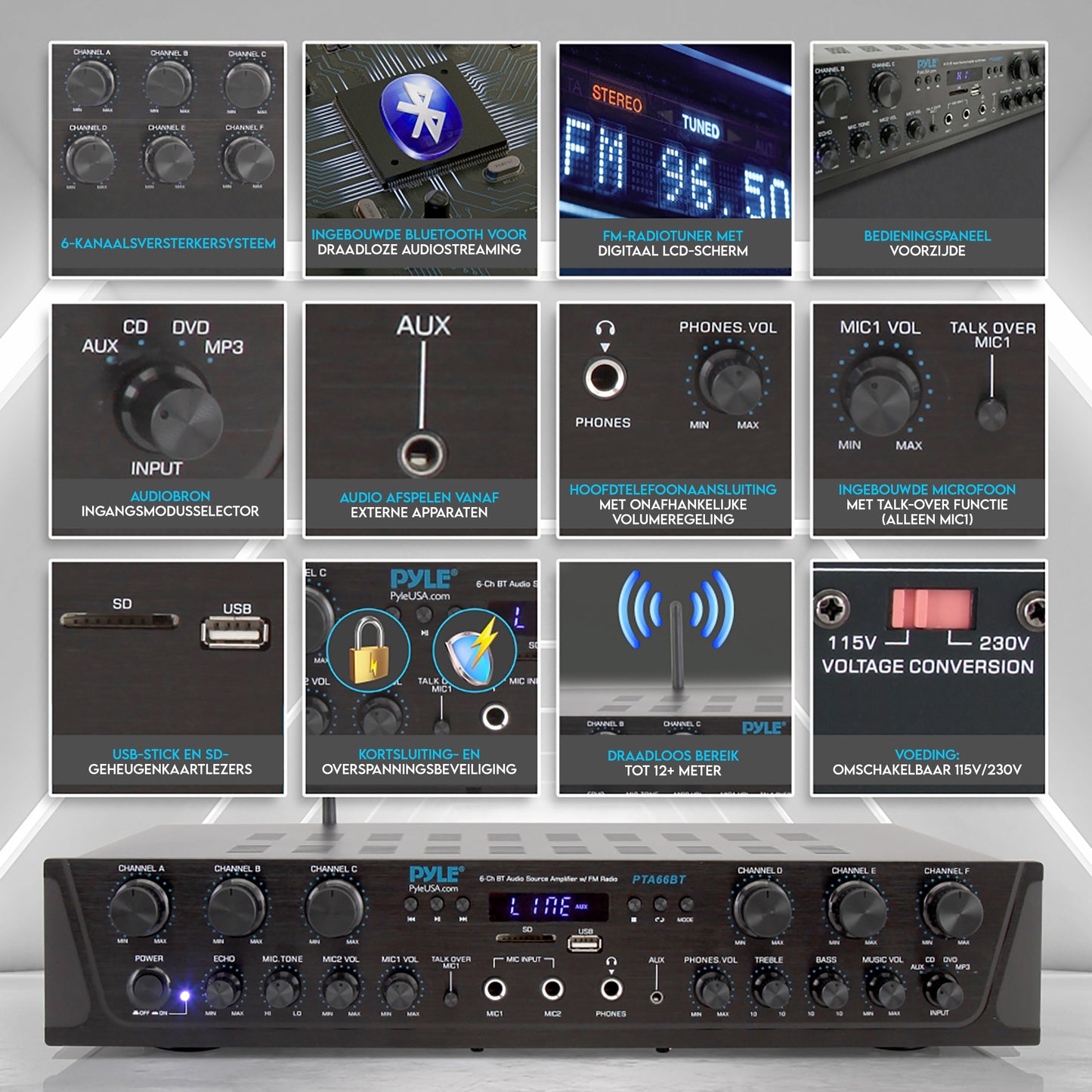 Audioversterker – Versterker – PA Versterker – Bluetooth Versterker – Stereo Versterker – 600 Watt Vermogen – Draadloze Bluetooth Connectie