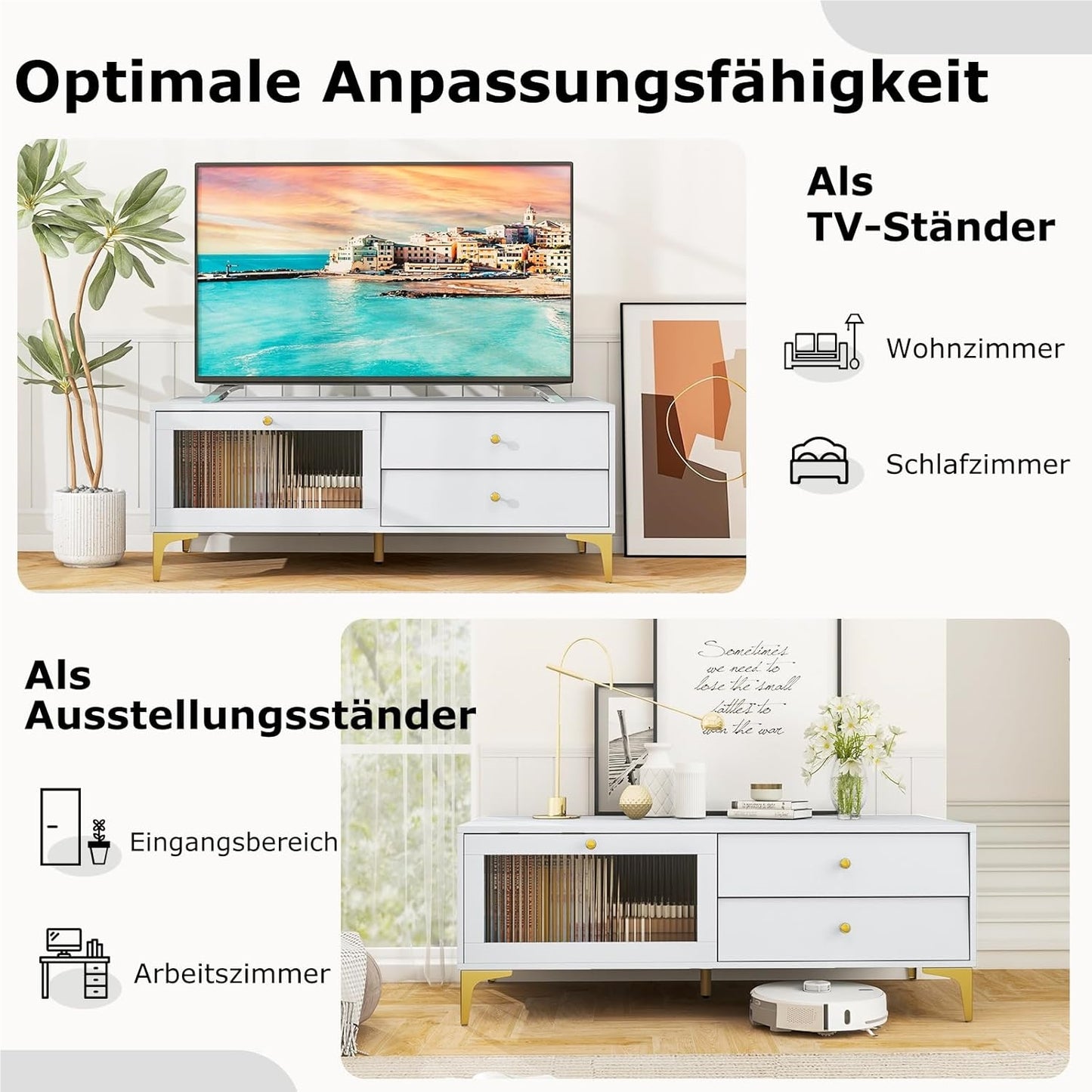 TV meubel – TV kast – TV stand – TV dressoir – Living room meubel – Voor 55 inch TV – Tempered glass vouwdeur – Metalen poten