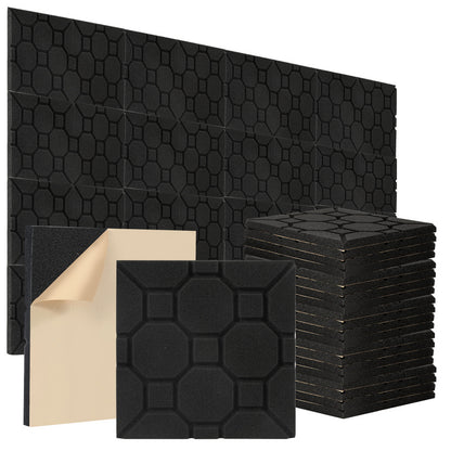 Geluidsisolatiepanelen – Akoestische Panelen – Wandpanelen – Zelfklevende Geluidsabsorberende Platen – Geluidsdemping – 24 Stuks – Pyramid Vorm – 30x30x5 cm – Zwart – Hoge Geluidsabsorptie