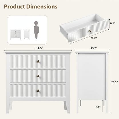 3 Drawer Fluted Dresser | 80.01 cm Wide, Modern Wood Chest of Drawers, Large Painted Nightstand for Bedroom, Closet, Hallway, Entryway, Towallmark