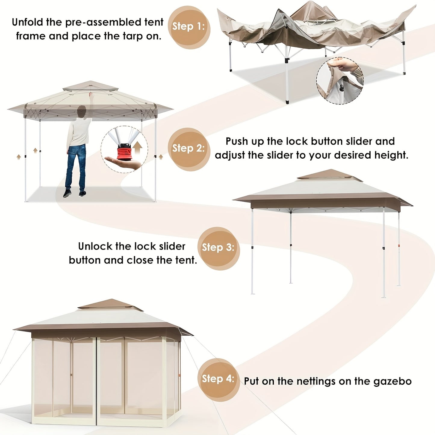 Tuinpaviljoen – Prieel – Partytent – Pergola – Tuinluifel – 3,3x3,3 m – UV-bescherming 50+ – Inclusief 4 muggengaas zijwanden en 4 gewichtszakken