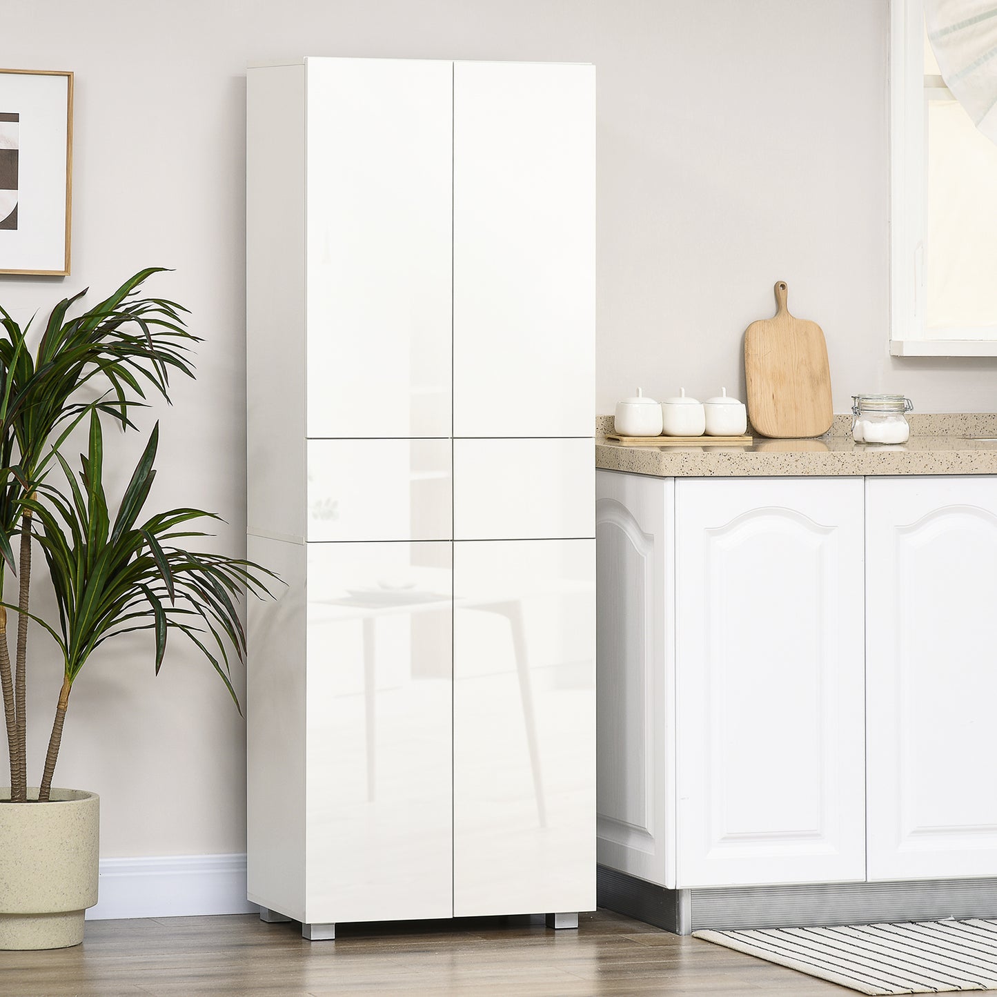Keukenkast – Buffetkast – Opbergkast – Dressoir – Kast Met Laden – Modern Wit Gelakt – 4 Deuren En 2 Laden – Verstelbare Planken – Hoog 170 Cm