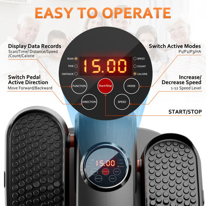 Mini Stepper – Stepapparaat – Fitness Stepper – Hometrainer – Elliptische Pedaalmachine – Compact Ontwerp – Stille Magnetische Weerstand – 12 Snelheidsniveaus Met Afstandsbediening – Blauw