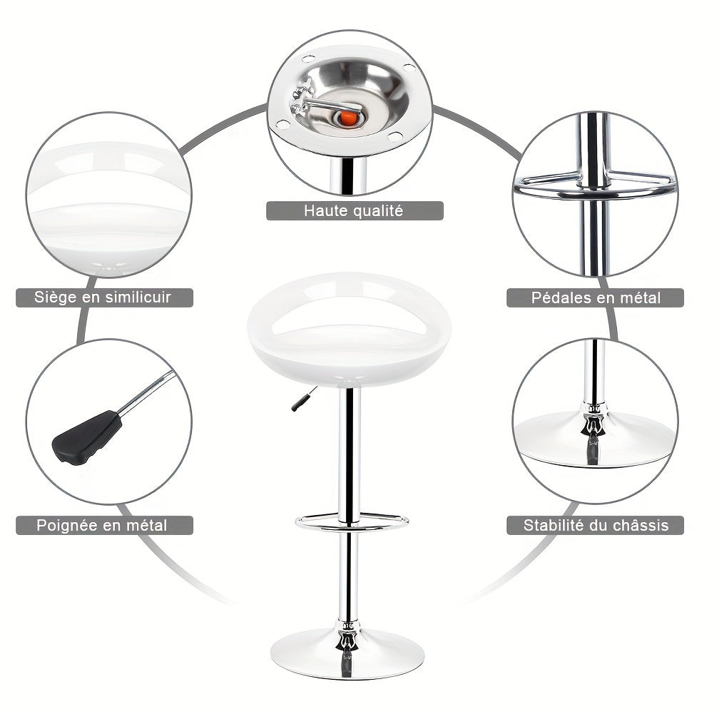 Barstoel – Barkruk – Barstoelset – Keukenstoel – Barstoel met rugleuning – Set van 2 – 360° Draaibaar – Verstelbare Zithoogte 55-75 cm – ABS Kunststof – Chroom Stalen Onderstel