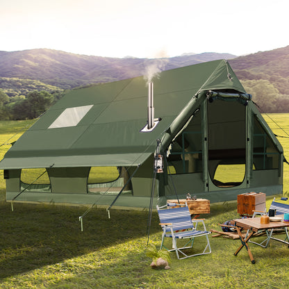 Opblaasbare Tent – Lucht Tent – Kampeertent – Festival Tent – Familietent – Militair Groen 3x2,1m – Snelle Installatie met Handpomp – Duurzaam 420D Oxford Materiaal