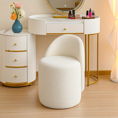 Kaptafelkruk – Make-up Kruk – Dressing Kruk – Zitkruk – Houten Kruk – Beige Gestoffeerd – Rugleuning – Stevig Houten Frame