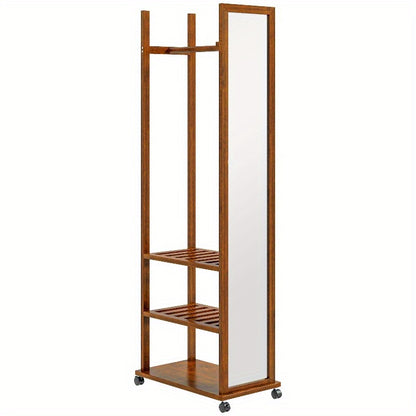 Staande Spiegel – Passpiegel – Knielspiegel – Kledingrek Spiegel – Draaibare Spiegel – Met 3-Lagen Kledingrek – Stevig Metalen Frame – Hoge Kwaliteit Glas