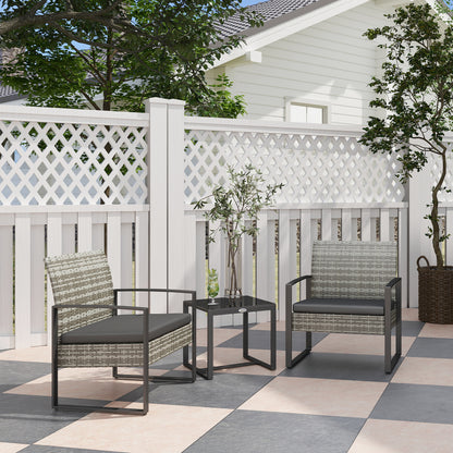 Loungeset – Tuinset – Balkonset – Bistroset – Loungemeubilair – Lichtgrijs – Weerbestendig PE Rattan – Glasplaat Bijzettafel