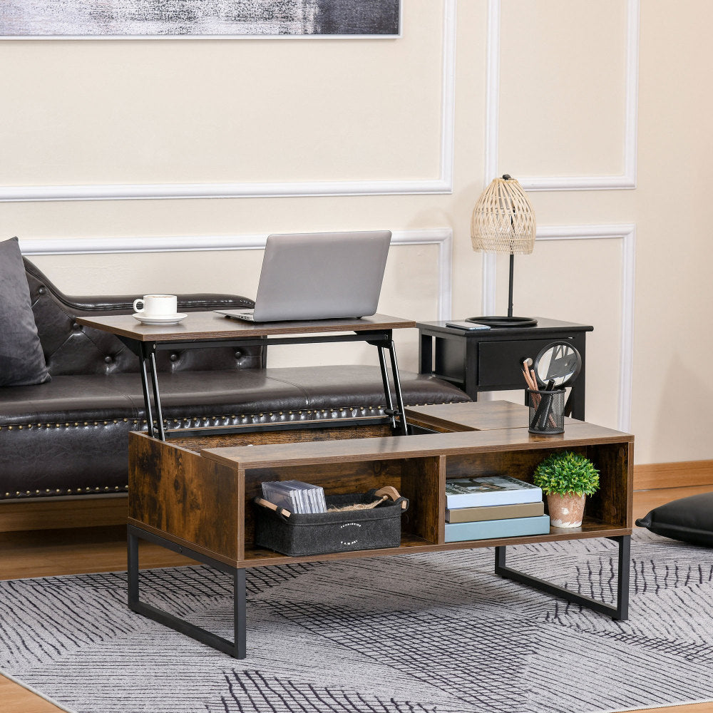 Salontafel – Koffietafel – Woonkamertafel – Bijzettafel – Tafel – Verstelbaar Lift-Top Blad – Verborgen Opbergruimte & Uitschuifbare Lade – Modern Spaanplaat Met Metaal – 100x60x44 cm