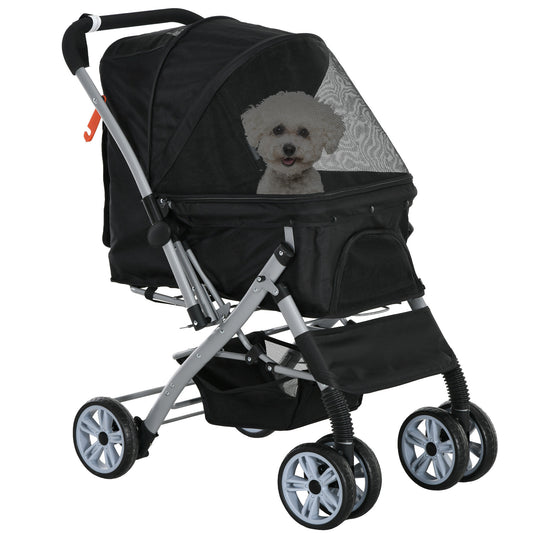 Hondenbuggy – Dierenwagen – Wandelwagen – Huisdierenwagen – Buggy – Inklapbaar – Veiligheidsharnas – Oxford Stof – Zwart – Lichtgewicht Frame