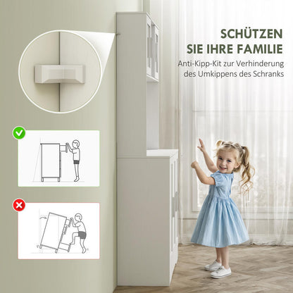 Kitchen Cabinet, Scandinavian Design, 4 Cabinets, Adjustable Shelves, Glass Doors, Open Space, Chipboard,, White