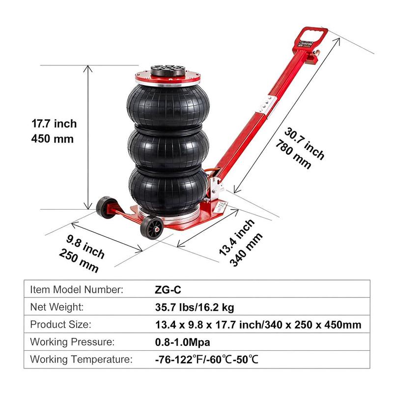 3-Ton Pneumatische Hevel – Luchtjack – Airjack – Pneumatische Krik – Autokrik – Drievoudige Luchtkussens – Verstelbare Hendel – Snel Heffen Tot 45 cm