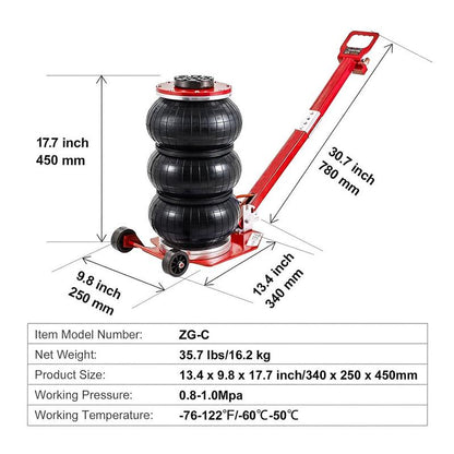 3-Ton Pneumatische Hevel – Luchtjack – Airjack – Pneumatische Krik – Autokrik – Drievoudige Luchtkussens – Verstelbare Hendel – Snel Heffen Tot 45 cm