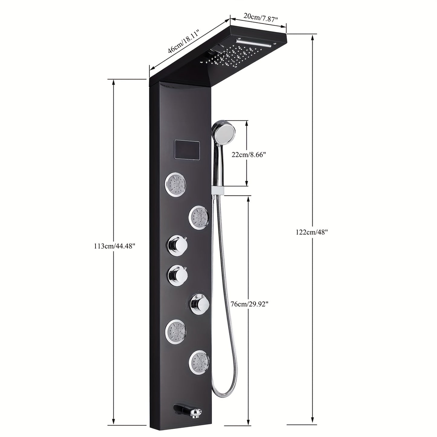 Douchepaneel – Regendouche – Handdouche – Massagedouche – Watervaldouche – Mat Zwart – Roestvrij Staal – Multifunctioneel & Compact