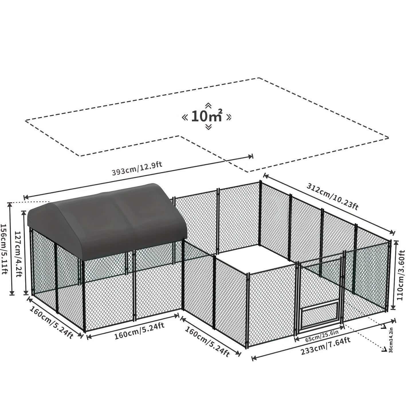 Buitenren Kip – Kippenren – Pluimvee Ren – Hennenren – Loopren – Gegalvaniseerd Metaal – UV-Beschermhoes – 393x312x156 cm – Roestvrij Staal