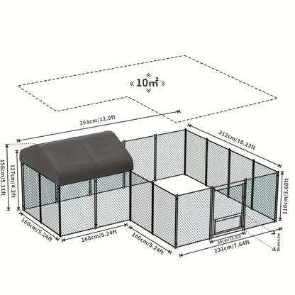 Kippenren – Kippenhok – Pluimveeschuur – Hennenren – Buitenren – 393 x 312 x 156 cm – Gegalvaniseerd Metaal – UV-Bestendige Waterdichte Afdekking
