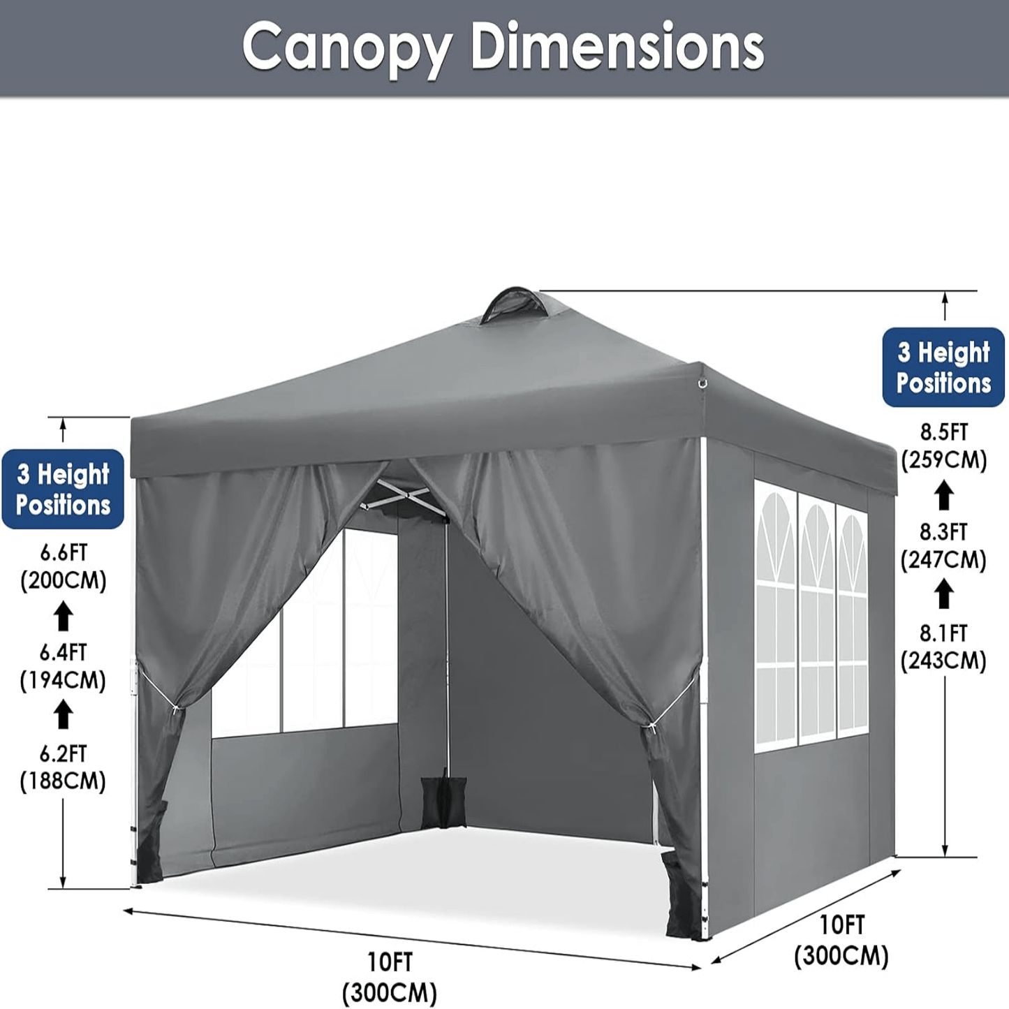 Partytent – Feesttent – Paviljoen – Vouwtent – Tuinentent – 3×3 m – Met 4 Afneembare Zijwanden – Instelbare Hoogte