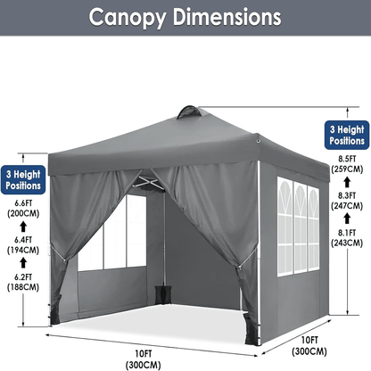 Partytent – Paviljoen – Tuintent – Feesttent – Vouwtent – Pop-up – 3x3 m – Verstelbare Hoogte – Zandzakken & Draagtas – Zwart
