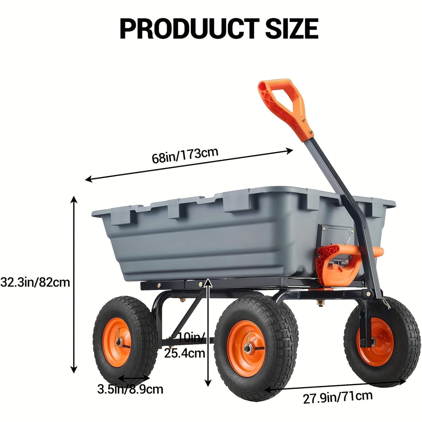 Kruiwagen – Tuinkar – Tuinwagen – Zware Kar – Transportkar – 362 KG Draagkracht – 180° Draaibare Handgreep – Stalen Frame – 4 Wielen Met 25,4 cm All-Terrain Banden