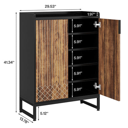 Schoenenkast – Schoenenrek – Schoenenopberger – Opbergkast – Schoenenmeubel – 6-laags – Spaanplaat Hout – Voor 25 Paar Schoenen – Met Deuren – Zwart & Bruin – Modern Design – Vrijstaand