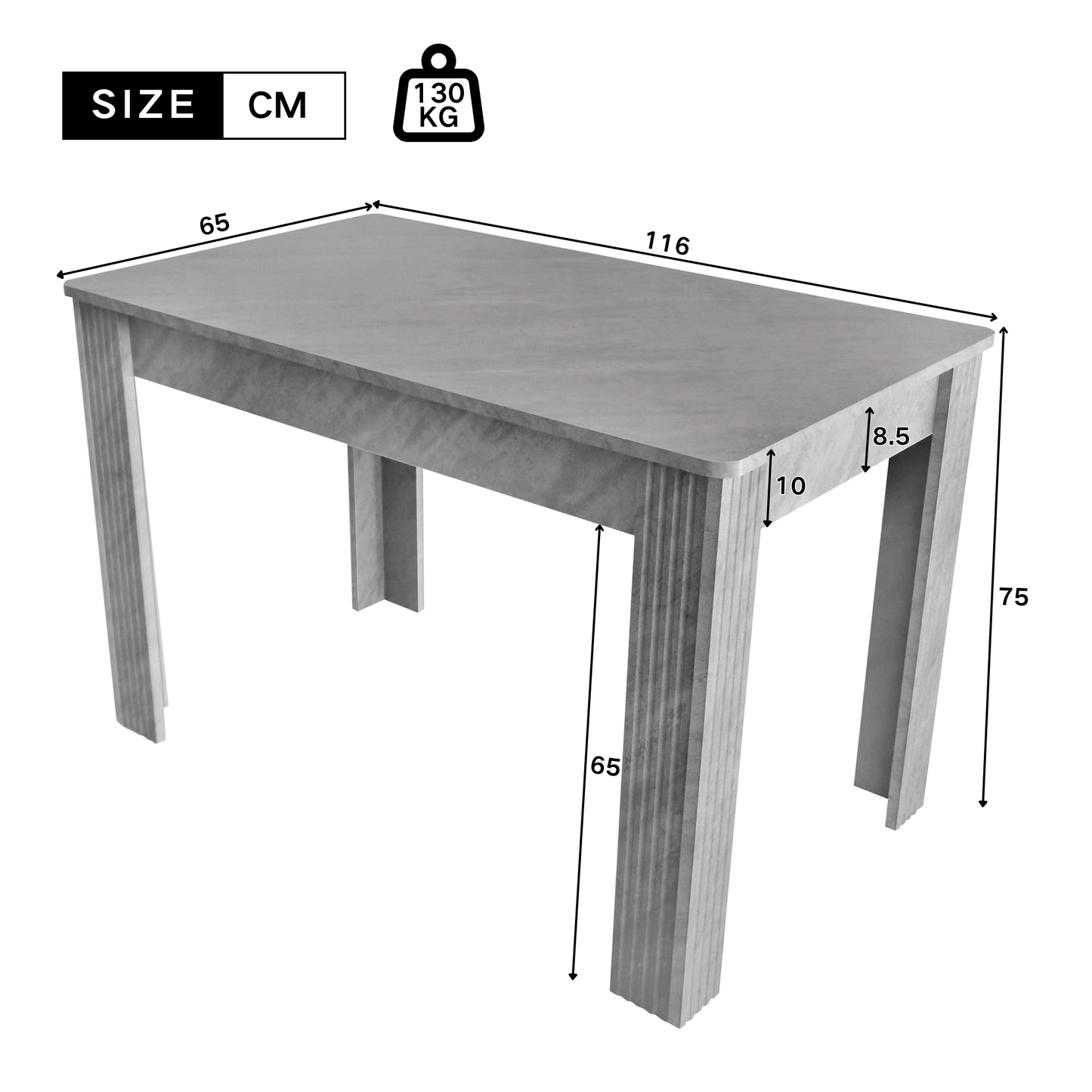 Dining Table, Contemporary Dining Table, Sturdy Dining Table, Four-Legged Table, Oak Wood Table, Rectangular Dining Table, Coffee Leisure Table, Modern Simple Dining Table, Concrete Look [OLD SKU:WF312300AAB]
