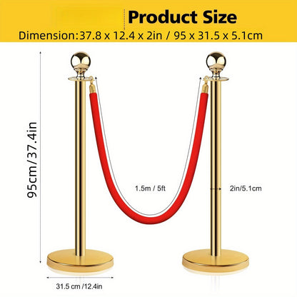 Afzetpaal – Afzetpalen – Afzetpaaltjes – Kettingpalen – Afzetkoord – Set Van 8 Gouden Palen – 6 Rode Fluwelen Koorden 152,4 cm