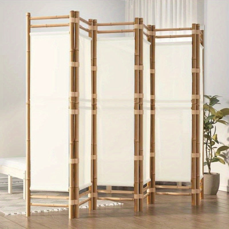 Bamboescherm – Vouwscherm – Kamerscheiding – Scheidingswand – Roomdivider – Crème Canvas – 240 Cm Breed – Duurzaam Bamboe Frame