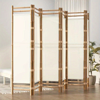 Bamboescherm – Vouwscherm – Kamerscheiding – Scheidingswand – Roomdivider – Crème Canvas – 240 Cm Breed – Duurzaam Bamboe Frame