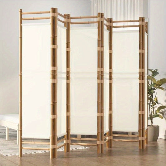 Bamboescherm – Vouwscherm – Kamerscheiding – Scheidingswand – Roomdivider – Crème Canvas – 240 Cm Breed – Duurzaam Bamboe Frame