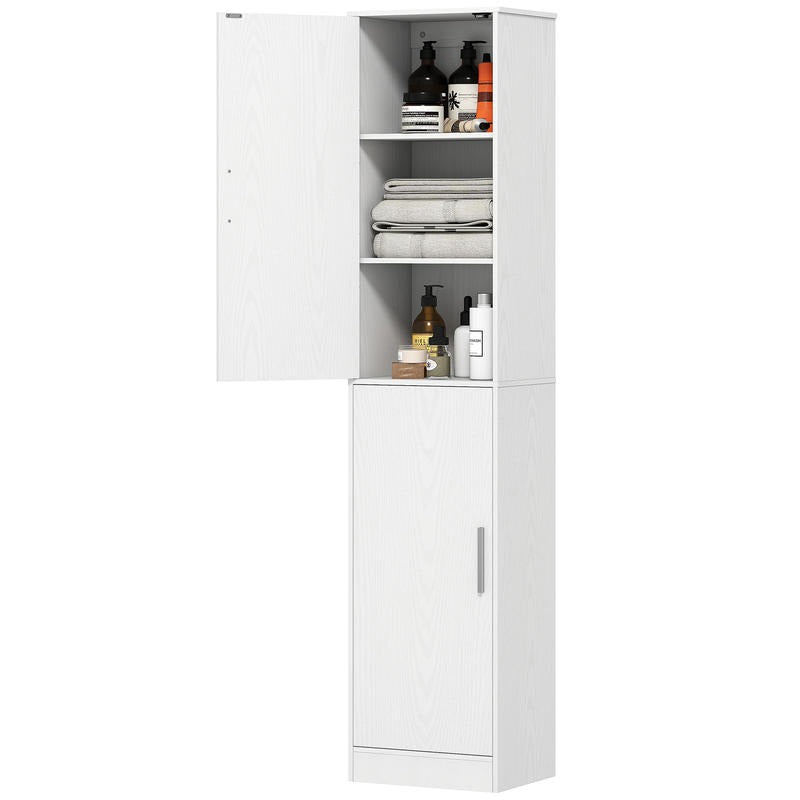 Badkast – Opbergkast – Bergkast – Badkamermeubel – Opbergmeubel – 180 cm Hoog – 4 Verstelbare Planken – MDF Wit – Slank Design