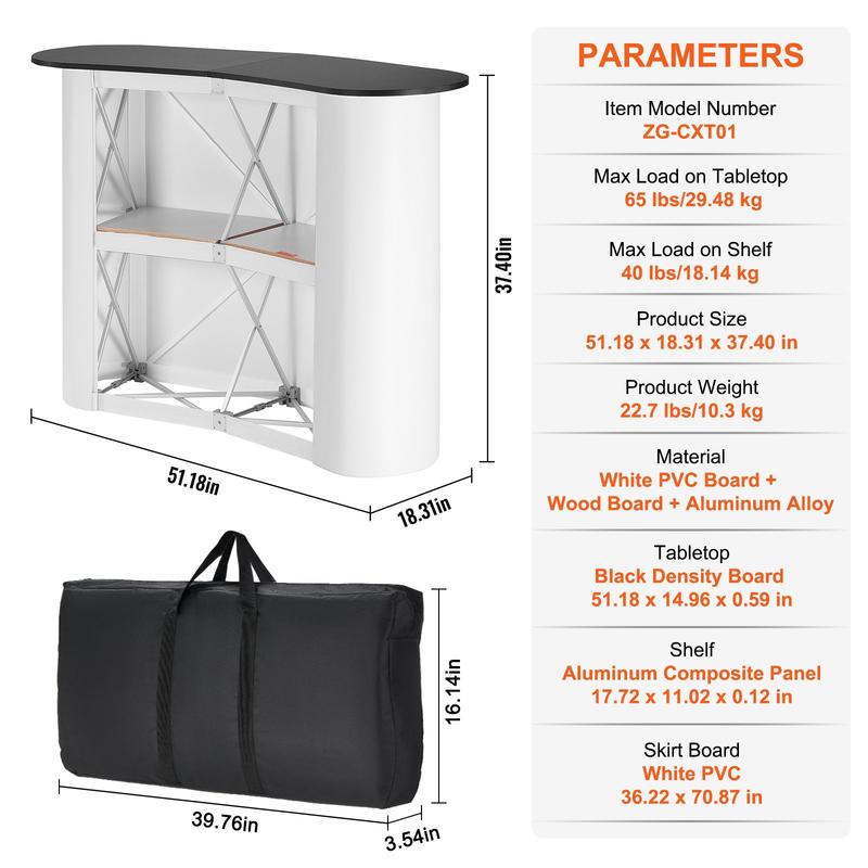 Portable Trade Show Booth/Counter - Heavy-Duty Engineered Wood Exhibition Stand with Storage Shelf, Pop-Up Podium Desk for Retail, Conferences, Markets (130x46.5x95cm, Carry Compatible)