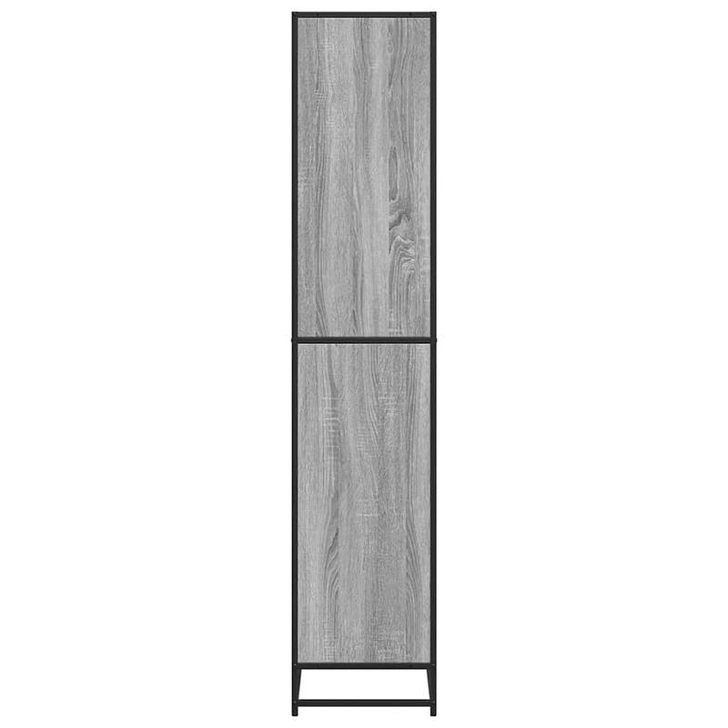 [Versatile Use] Stylish Gray Sonoma Oak Bookcase - 3-Section Vertical Shelving Unit with Black Metal Frame, Smooth & Moisture-Proof Wood, Ample Storage for Living Room, Office, or Study - Perfect for Books, Decor, and Essenti