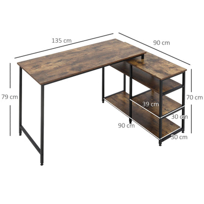 Hoekbureau – Hoekbureau Computerbureau – Bureau – Schrijftafel – L-vormig – Spaanplaat & Metaal – 135x90x79 cm – Met Opbergruimte