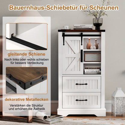 Badmeubel Vrijstaand – Badkamerkastje – Opbergkast – Kastje Met Lade – Badkamermeubel Landelijk – Schuifdeur Barn Door – Verstelbare Planken – Stevig MDF Hout 59x29x105 cm