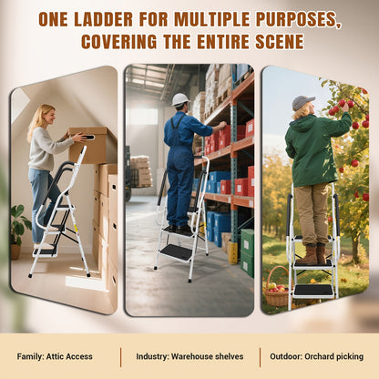 3-Traps Ladder – Opvouwbare Ladder – Steigertrap – Trapladder – Opstapladder – Veiligheidshandgreep – Antislip Voeten – Stalen Constructie – Max. Draaggewicht 150 kg
