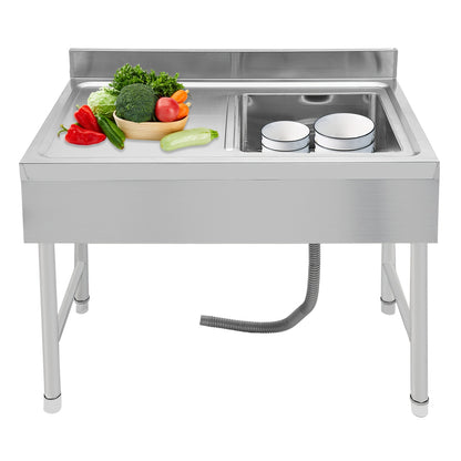 Vrijstaande RVS Spoeltafel – Keukentafel – Werktafel – Industriële Wasbak – Spoelbak – Roestvrij Staal – Verstelbare Poten – Ingebouwde Afvoer 11 cm