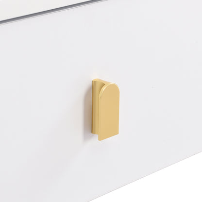 Salontafel Ovaal – Woonkamer Tafel – Koffietafel – Bijzettafel – Wit Met Gouden Details – 2 Opberglades – Afgeronde Hoeken – MDF 108 cm