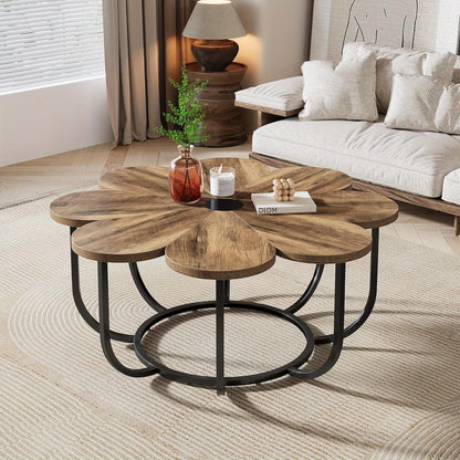 Bloemvormige Salontafel – Modern Coffee Table – Sofa Tafel – Woonkamer Tafel – Bloem Salontafel – 100 cm Diameter – Marmerlook Tafelblad met Metalen Frame