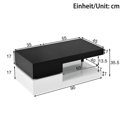Salontafel – Koffietafel – Woonkamertafel – Tafel – Bijzettafel – Zwart-Wit Design – Gehard Glas – Ruimtebesparend – Stevig Metalen Onderstel – 90x45x35,5 cm – Eenvoudig Te Monteren