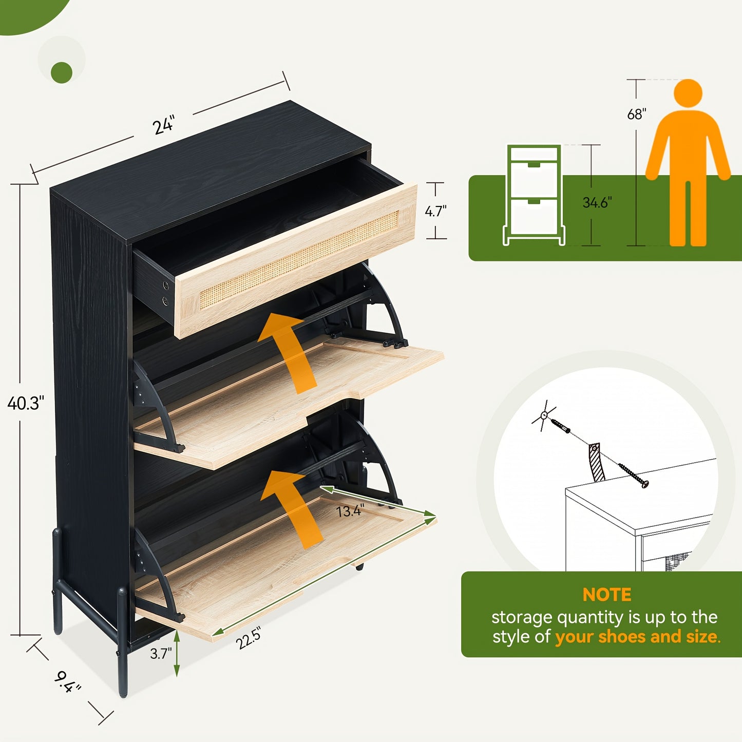 Schoenenkast – Schoenenrek – Schoenenopberger – Halmeubel – Schoenenbank – Natuurlijk Rattan – Opbergruimte voor 12 Paar Schoenen – Anti-Kantel Metalen Frame