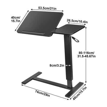Verstelbare Overbedtafel – Bedtafel – Ziekenhuis Tafel – Werktafel – Verzorgingstafel – Pneumatisch Verstelbaar – MDF & IJzeren Frame – Anti-Slip Tafelblad – Wieltjes – H-Frame Basis – 80-116 cm Hoogte