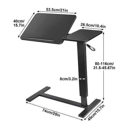 Verstelbare Overbedtafel – Bedtafel – Ziekenhuis Tafel – Werktafel – Verzorgingstafel – Pneumatisch Verstelbaar – MDF & IJzeren Frame – Anti-Slip Tafelblad – Wieltjes – H-Frame Basis – 80-116 cm Hoogte