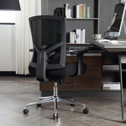 Bureaustoel – Office Chair – Computerstoel – Kantoorstoel – Ergonomische Stoel – Verstelbare Lendensteun & Armleuningen – Draagkracht 200 kg – Mesh Design Zwart