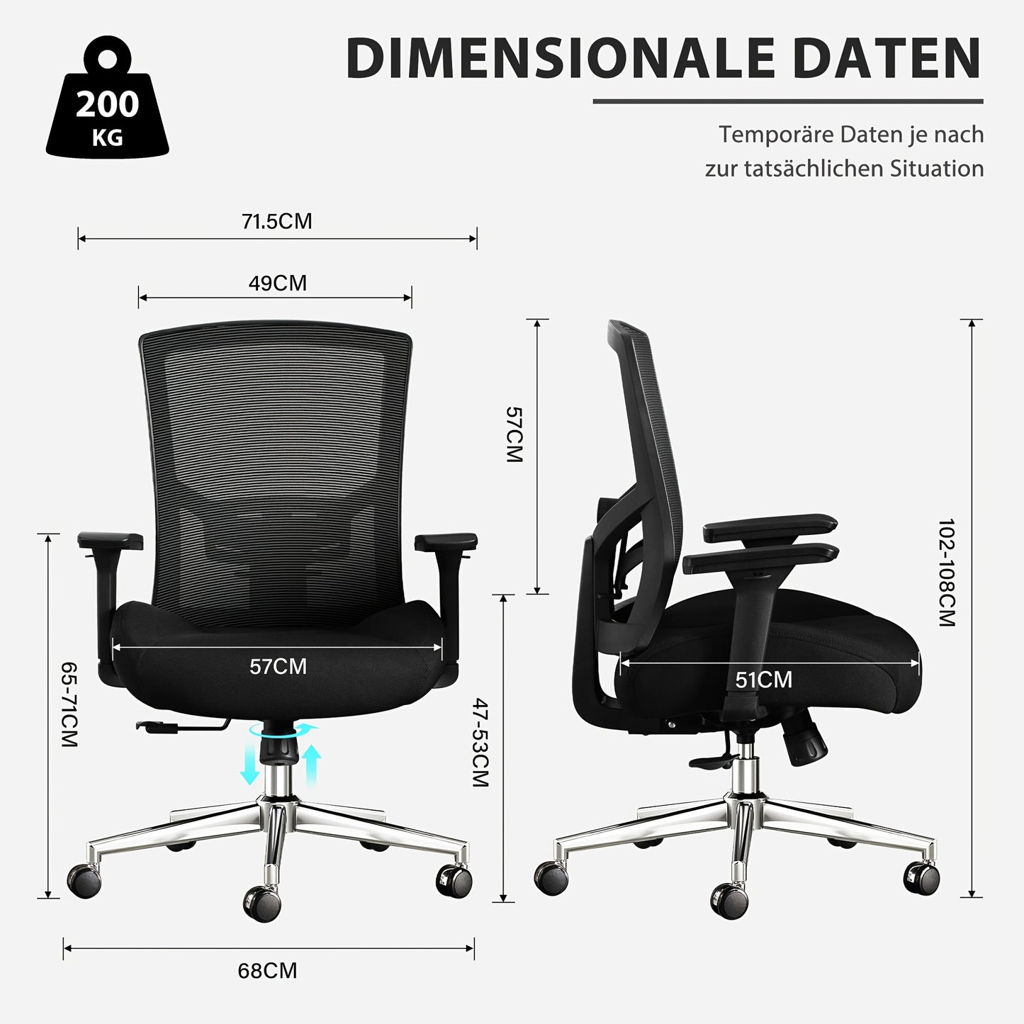 Bureaustoel – Office Chair – Computerstoel – Kantoorstoel – Ergonomische Stoel – Verstelbare Lendensteun & Armleuningen – Draagkracht 200 kg – Mesh Design Zwart