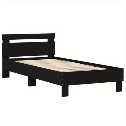 Queen Size Bed Frame with Headboard - Heavy-Duty Platform Bed, Sturdy Construction, Easy Assembly, No Box Spring Needed, Modern Minimalist Bedroom Furniture for Small Spaces - Matte Black Finish (90x190cm/35x75in) - Ideal for
