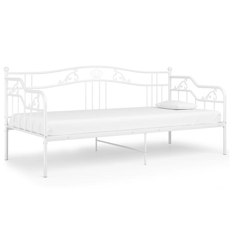 Metalen Bedframe – Bedframe – Sofa Bed – Slaapbank – Gastenkamer Bed – Wit – 90x200 cm – Inklapbaar & Duurzaam – Houten Latten Ondersteuning