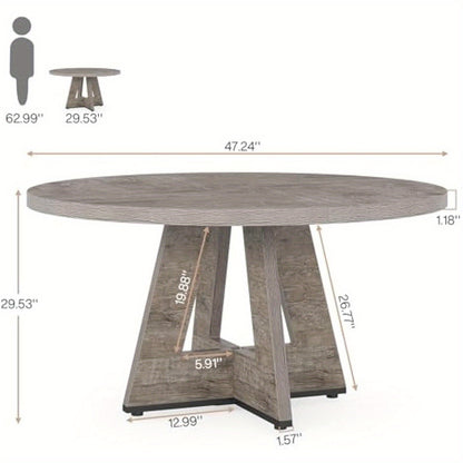 Ronde Bureau – Schrijftafel – Studietafel – Werkplek Meubel – Landelijk Bureau – Diameter 119 cm – Massief Houten Voet – Grijze Afwerking